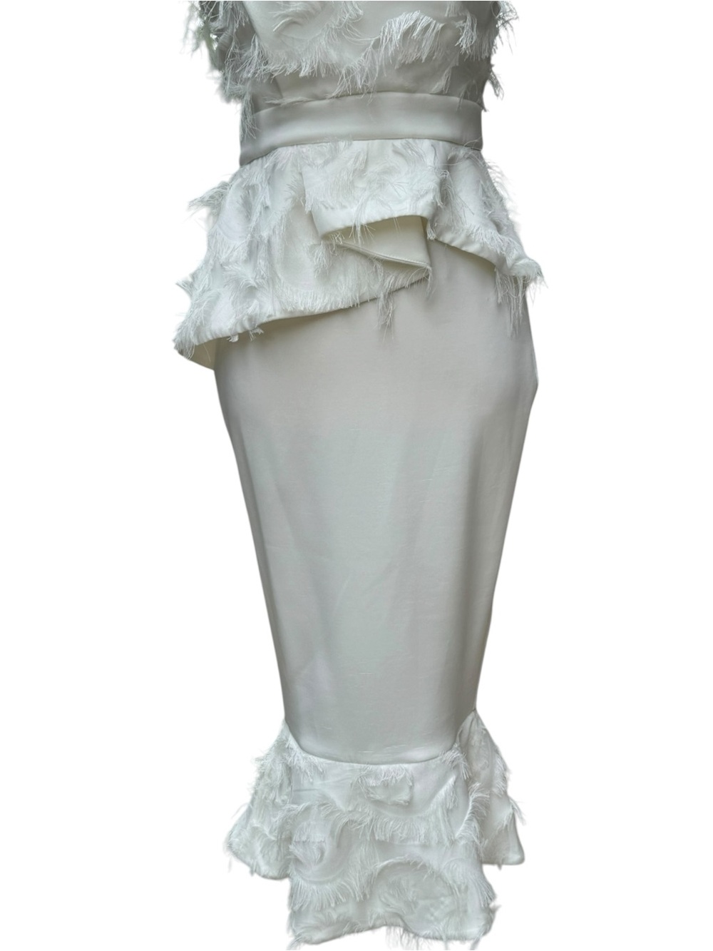 White Strapless Feather Fringe Midi Dress Bridal Shower Bachelorette US 4 - Picture 6 of 7